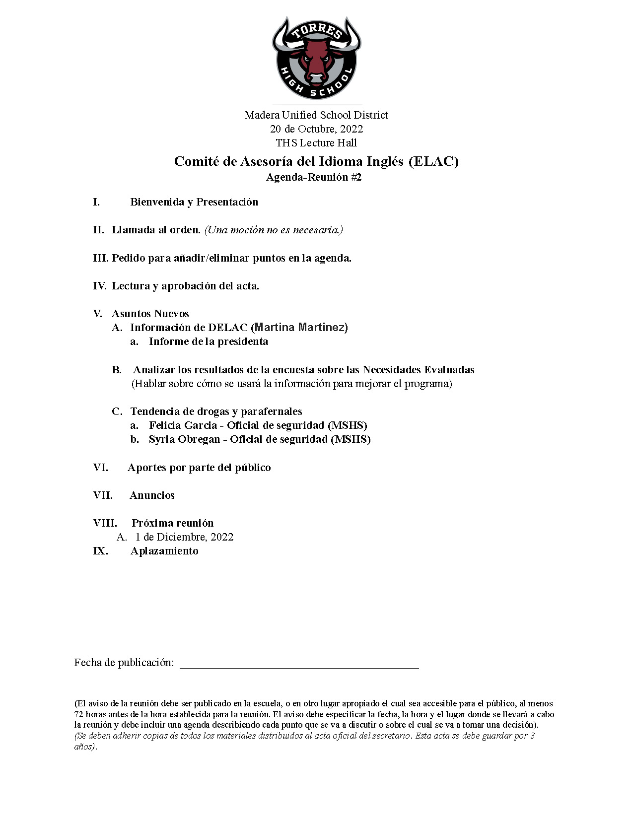 ELAC-2 Agenda THS 10-20-2022 miniatura del Español
