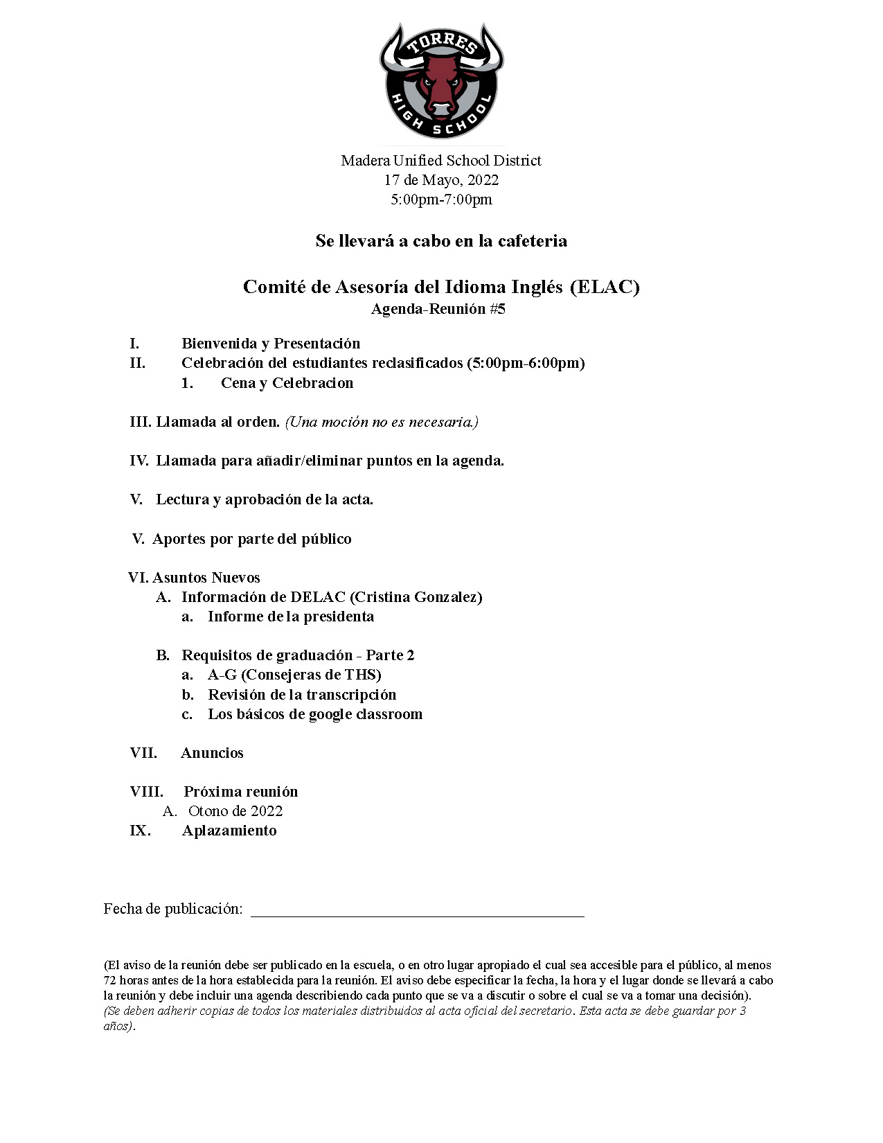 ELAC 5 Agenda