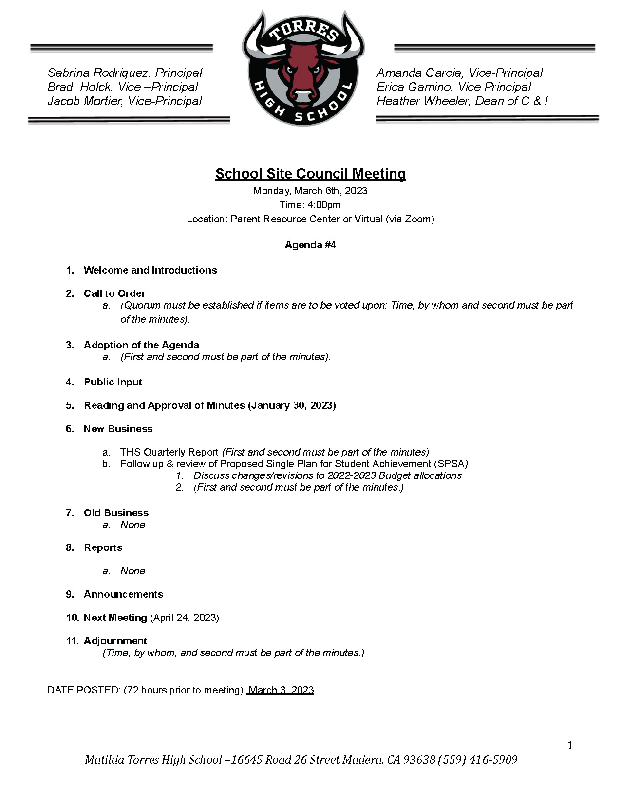 THS SSC Meeting Agenda #4 (English) 3-06-2023 Thumbnail