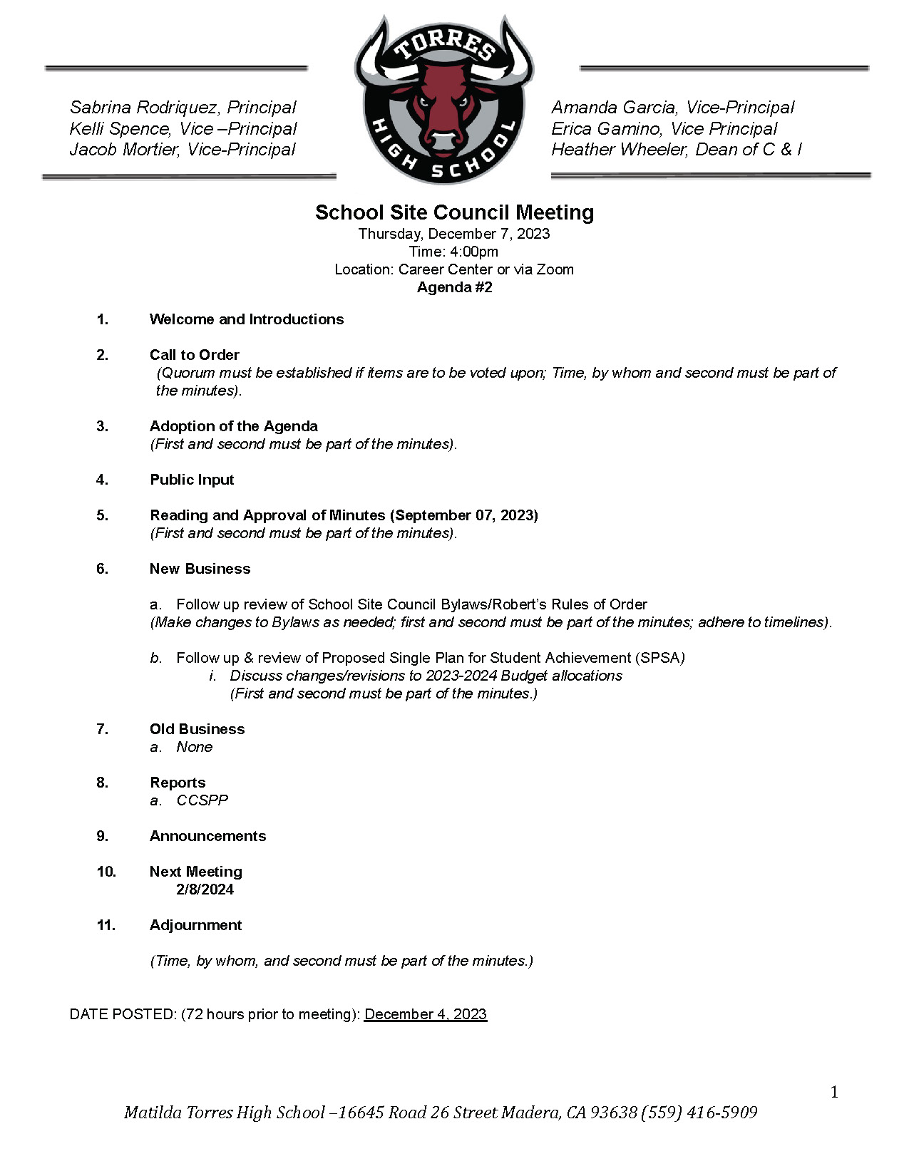 THS SSC Meeting Agenda #2 12-7-2023 thumbnail
